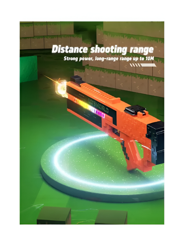 Minecraft-Inspired Electric Water Gun - 47cm Automatic Pixel Water Blaster with RGB Lights, Rechargeable High-Power Squirt Gun for Kids & Adults Orange LMI15742.