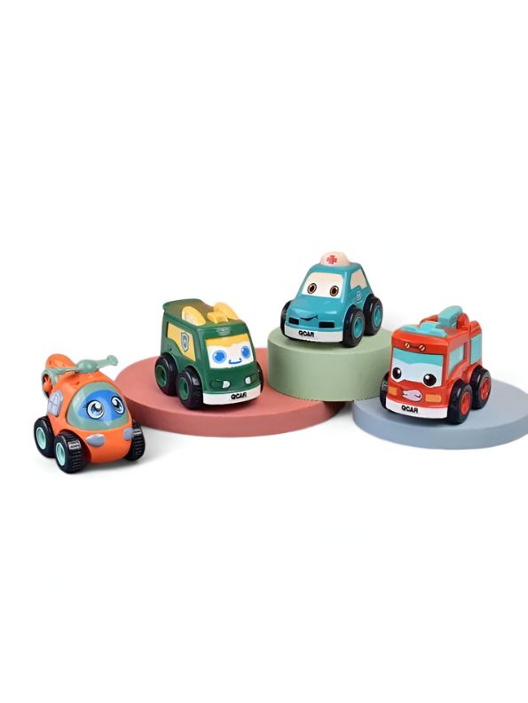 SpeedBuddies – Pack of 4 Pull-Back Cartoon Cars for Kids | Colorful Mini Friction Vehicles Toy Set for Boys & Girls LMI14750.