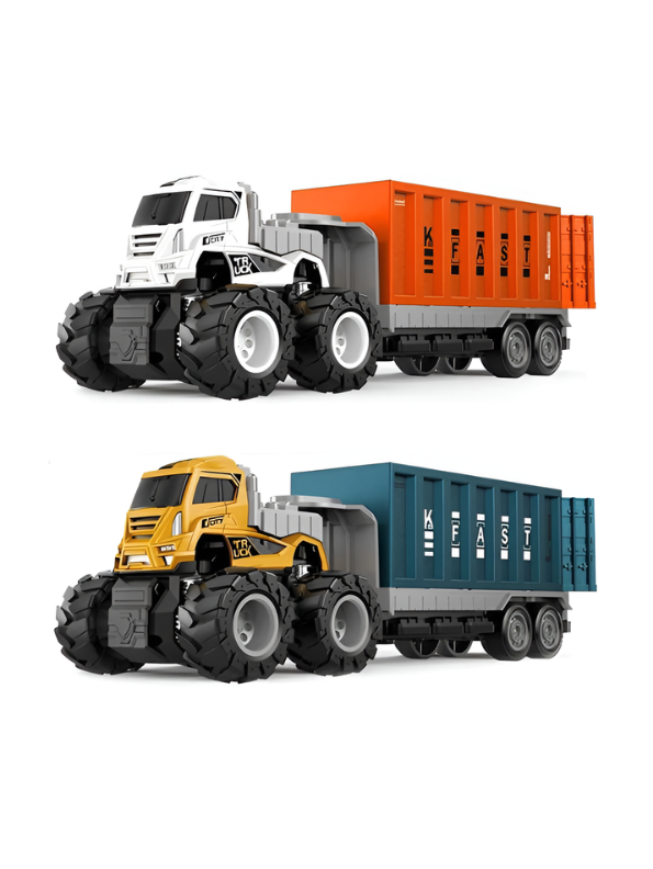 Monster Truck Toy with Container Trailer – 4WD Inertia Power, Die-Cast Metal Truck - Green.