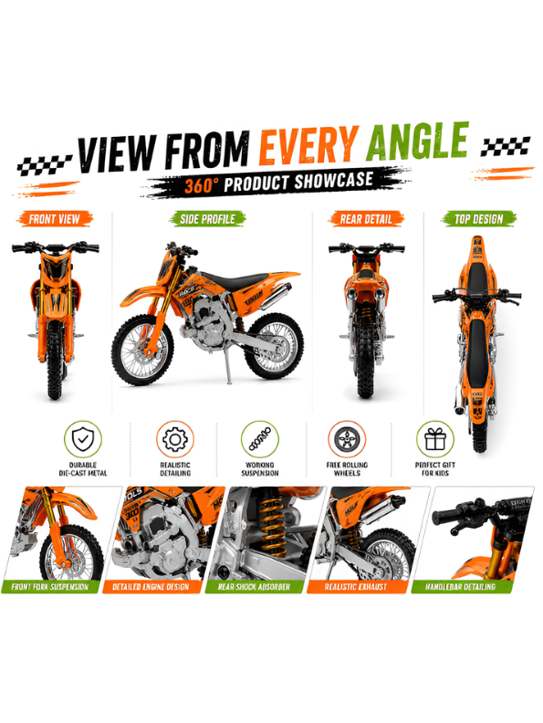 Motocross Motorcycle Diecast Alloy Dirt Bike Orange TV7229.