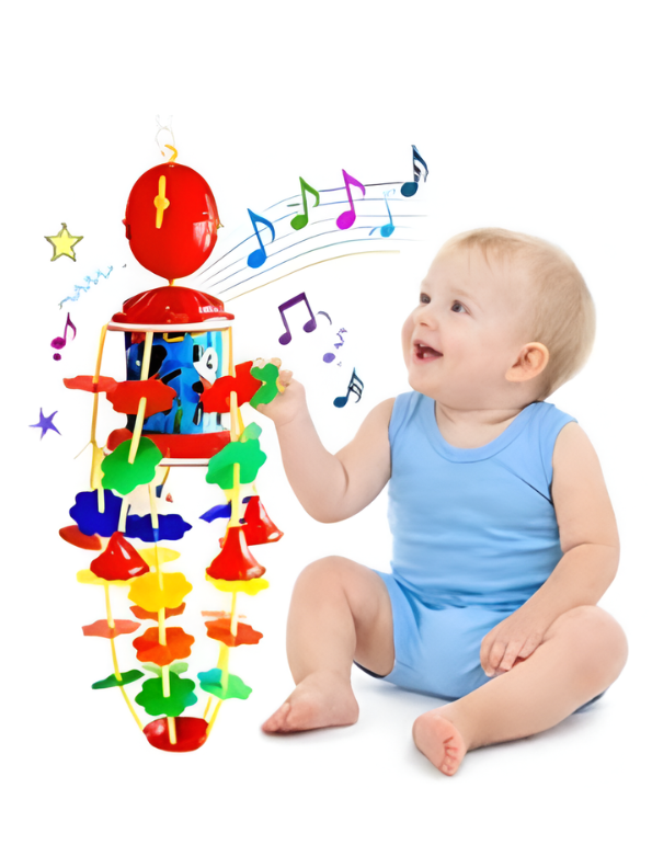 Musical Hanging Merry-Go-Round Mobile Toy | 40cm Spinning Wind Chime Toy with Animal Prints & Colorful Flower Gourd Bells for Nursery TV5294