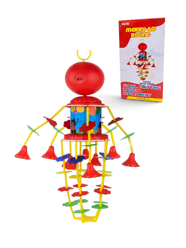 Musical Hanging Merry-Go-Round Mobile Toy | 40cm Spinning Wind Chime Toy with Animal Prints & Colorful Flower Gourd Bells for Nursery TV5294