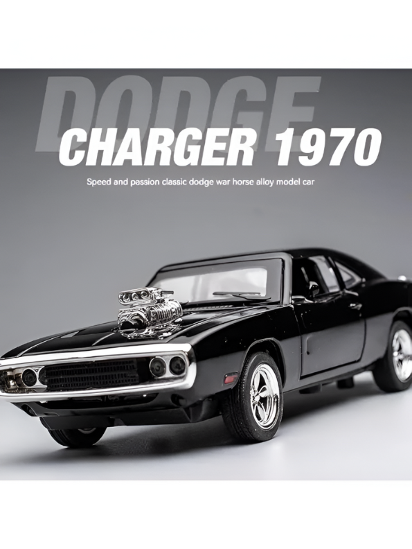 Mustang Dodge Charger Fast & Furious Diecast Car 1:32 Scale - Black Model with Acrylic Display Case.