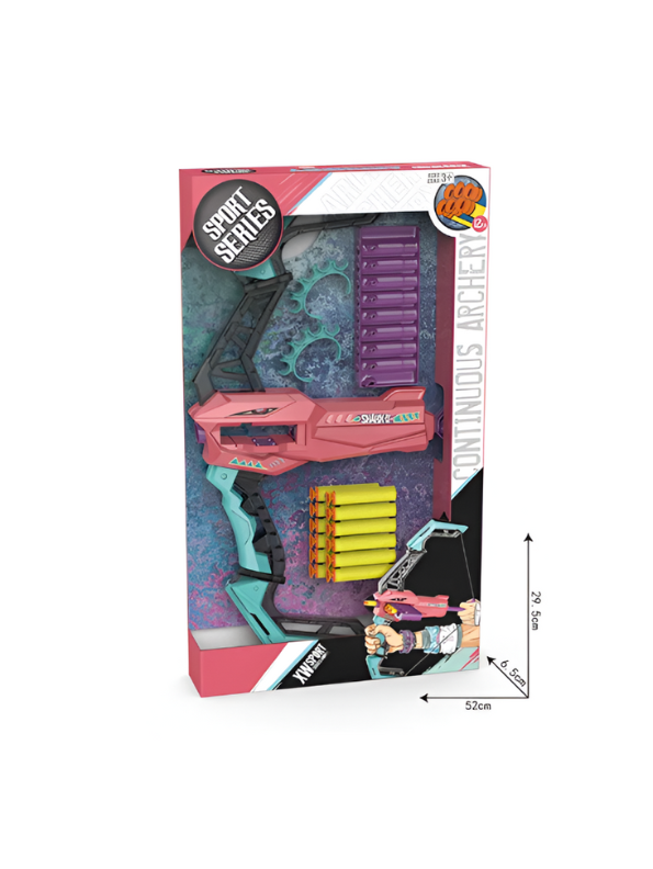 Pink - Nerf Toy Gun with Soft Bullets & Archer Bow with Arrow Toy Set – Kids Target Practice Foam Dart Shooting Game LMI14545.