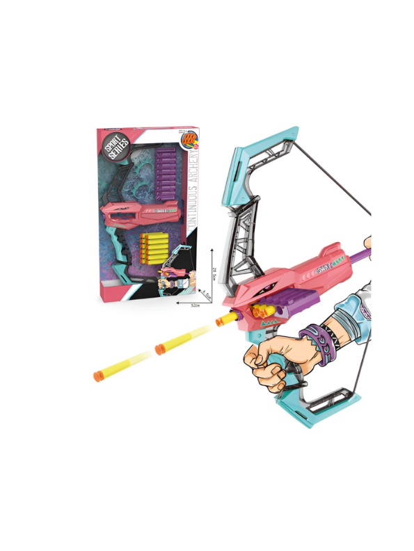 Pink - Nerf Toy Gun with Soft Bullets & Archer Bow with Arrow Toy Set – Kids Target Practice Foam Dart Shooting Game LMI14545.
