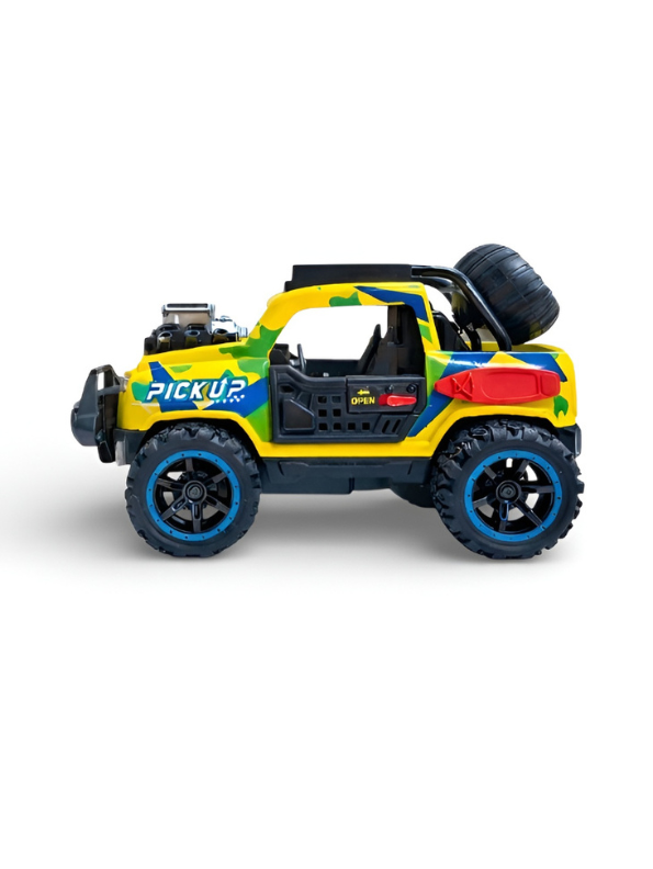 Off-Road Monster Pickup Toy Truck – Camo Design, Pull-Back Action, Spare Tire & Bull Bar Yellow LMI16430.