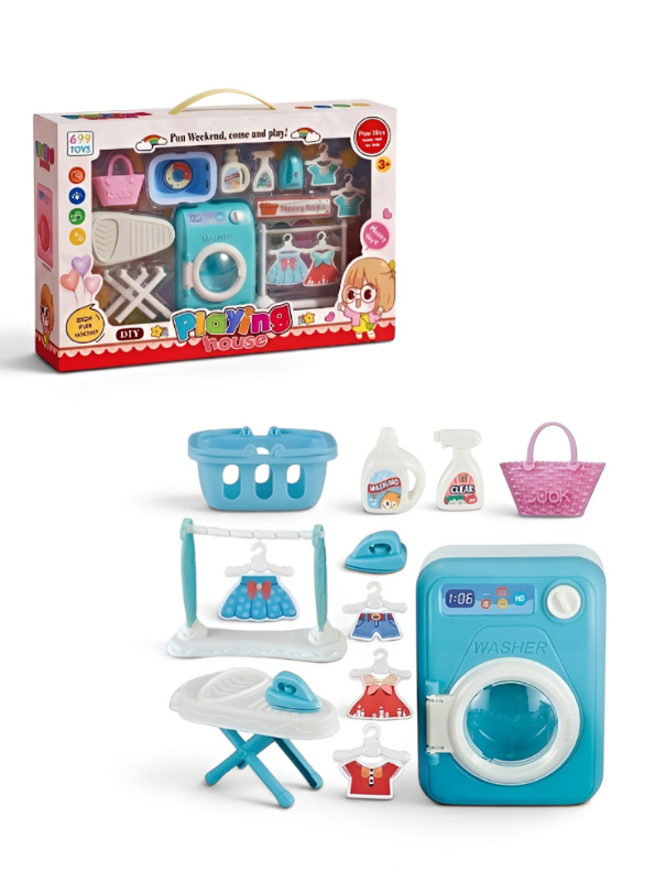 My Little Laundry Day Playset | Blue Interactive Toy Washer & Ironing Board Set for Kids LMI15262