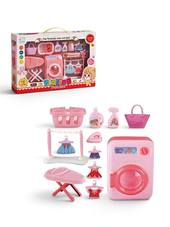 My Little Laundry Day Playset | Pink Interactive Toy Washer & Ironing Board Set for Kids LMI15262