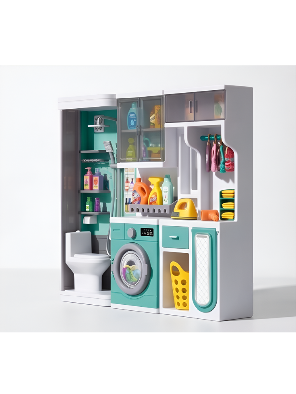 Interactive Home Toilet & Shower Room Playset with Miniature Washing Machine and Laundry Accessories NX13515