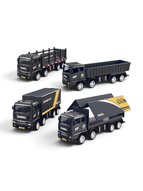 Pack Of 4 Educational Friction-Powered Toy Container Truck Set for Kids TV1684