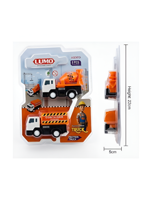 Pack of 2 Mini Friction Powered Construction Truck Toy Set LMI13760.