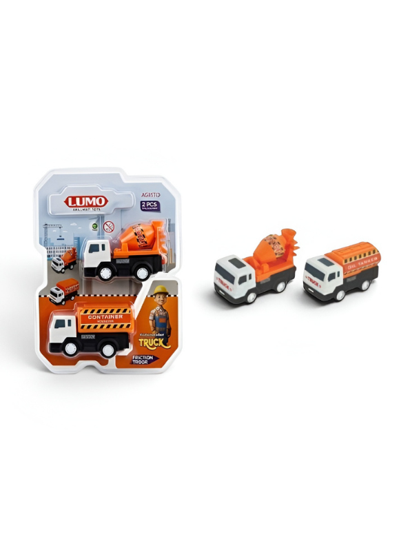 Pack of 2 Mini Friction Powered Construction Truck Toy Set LMI13760.
