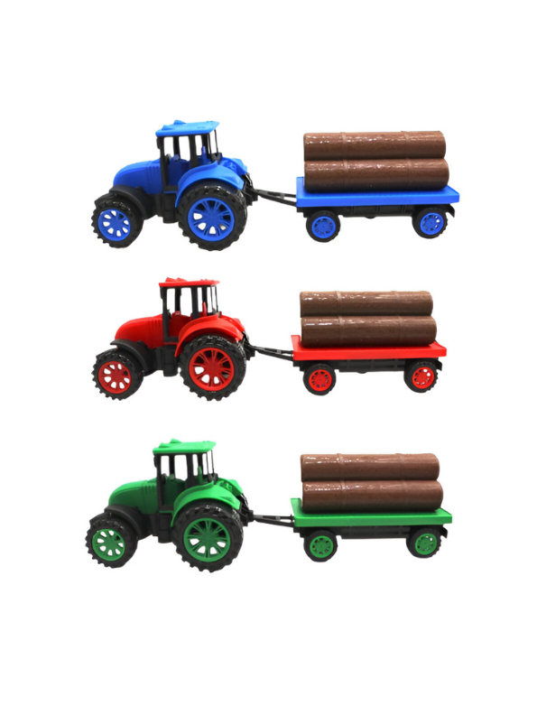 Pack of 3 Toy Tractor and Trailer Set with Log Cargo LMI10993.
