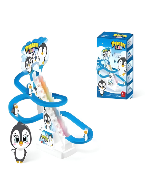 Penguin Race Track Toy with Climbing Escalator, Flashing Lights & Music – Slide & Spin Track Set for Toddlers LMI15336.