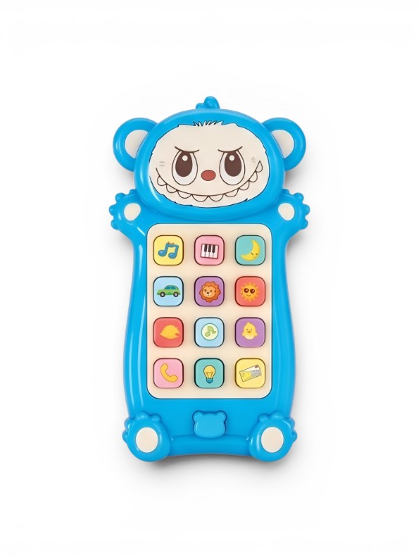 Interactive Toddler Toy Phone – Blue Cartoon Monster Musical Smartphone with 12 Sound Modes & Engaging LED Lights NX15508