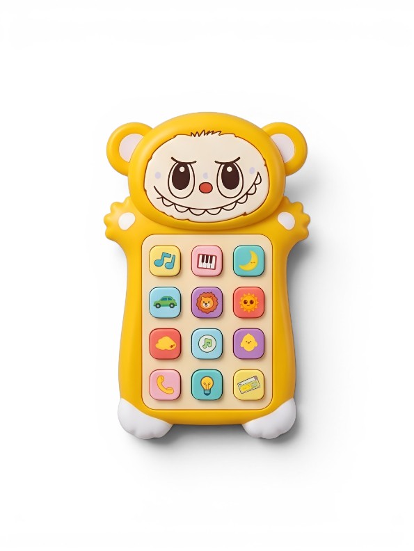 Interactive Toddler Toy Phone – Yellow Cartoon Monster Musical Smartphone with 12 Sound Modes & Engaging LED Lights NX15508