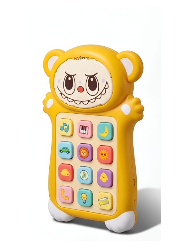 Interactive Toddler Toy Phone – Yellow Cartoon Monster Musical Smartphone with 12 Sound Modes & Engaging LED Lights NX15508