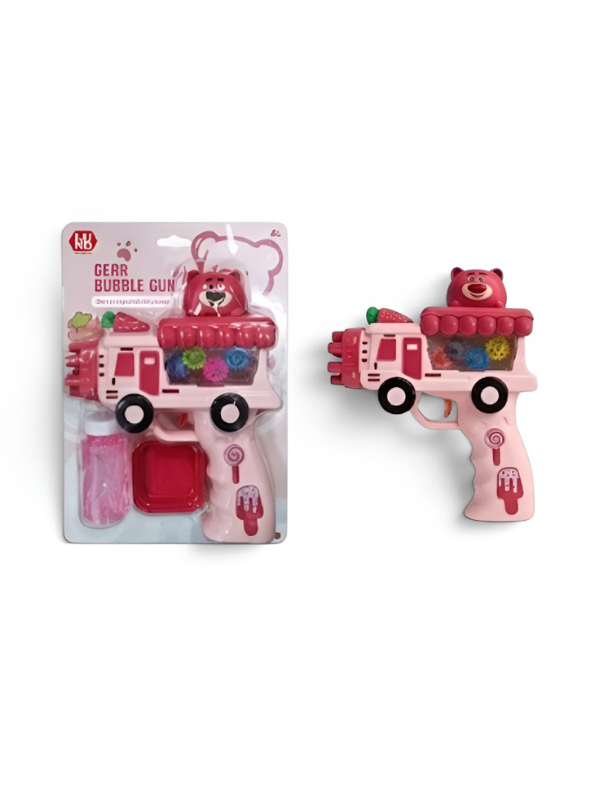 Pink Bear Bubble Gun – Automatic Truck Bubble Blower with Rotating Gears LMI16735.