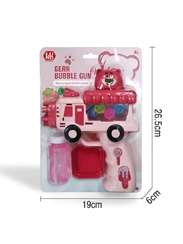 Pink Bear Bubble Gun – Automatic Truck Bubble Blower with Rotating Gears LMI16735.