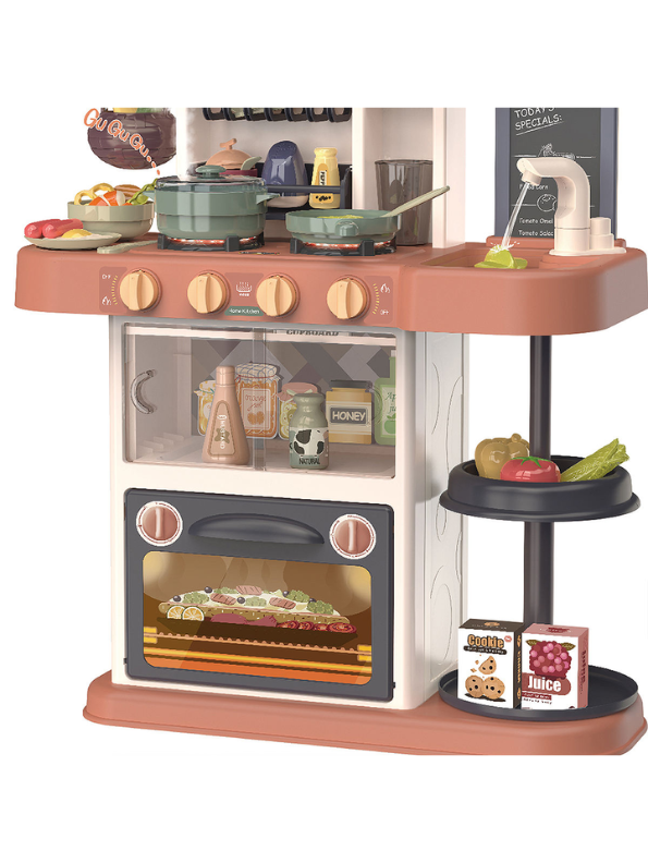 Pink - 43-Piece Deluxe Kids Play Kitchen Set with Real Water Sink, Lights & Sounds | Pretend Cooking Toy for Toddlers – Realistic Stove, Utensils & Accessories | LMI15223.