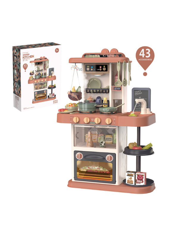 Pink - 43-Piece Deluxe Kids Play Kitchen Set with Real Water Sink, Lights & Sounds | Pretend Cooking Toy for Toddlers – Realistic Stove, Utensils & Accessories | NX15223