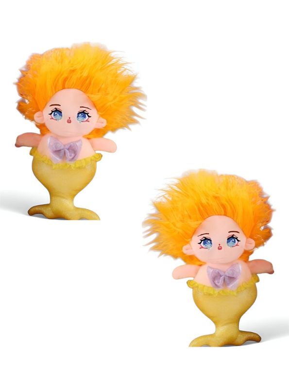 Yellow - Plush Mermaid Soft Toy – Cute & Cuddly Stuffed Doll with yellow hairs for Girls & Boys 8 inch - MS14475.