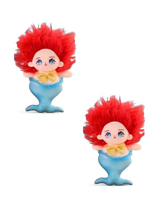 Blue - Plush Mermaid Soft Toy – Cute & Cuddly Stuffed Doll with red hairs for Girls & Boys 8 inch - MS14475.
