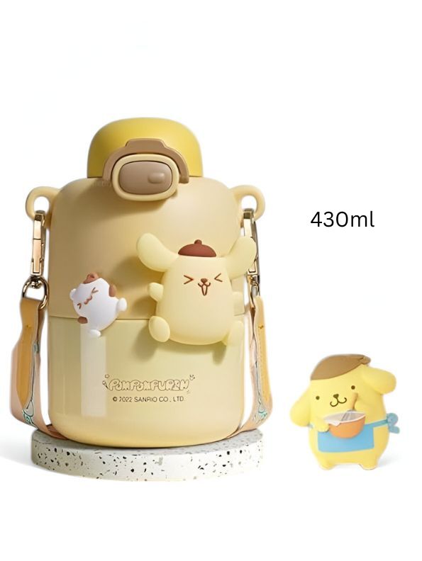 Pompompurin Stainless Steel Button Sipper Water Bottle – 430ml Leak-Proof Kids Bottle NOV4307.