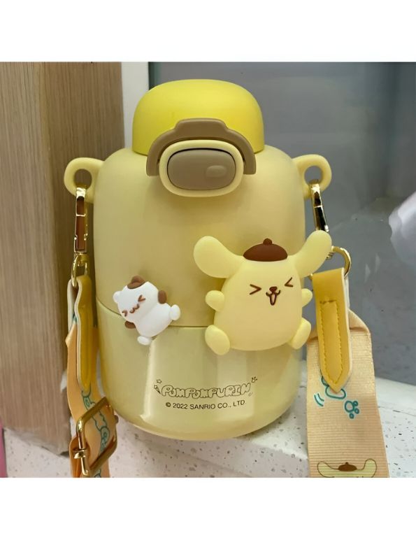 Pompompurin Stainless Steel Button Sipper Water Bottle – 430ml Leak-Proof Kids Bottle NOV4307.