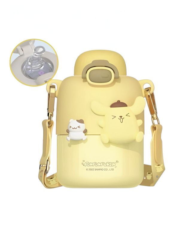 Pompompurin Stainless Steel Button Sipper Water Bottle – 430ml Leak-Proof Kids Bottle NOV4307.