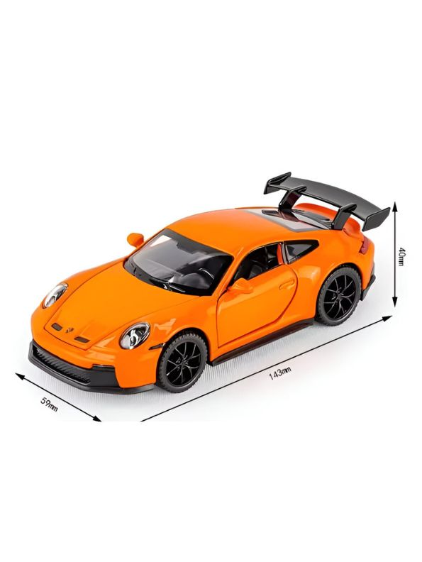 Orange - Porsche 911 GT3 Alloy Car Model – Supercar Toy with Pull Back Action for Kids & Collectors Scale 1:32.