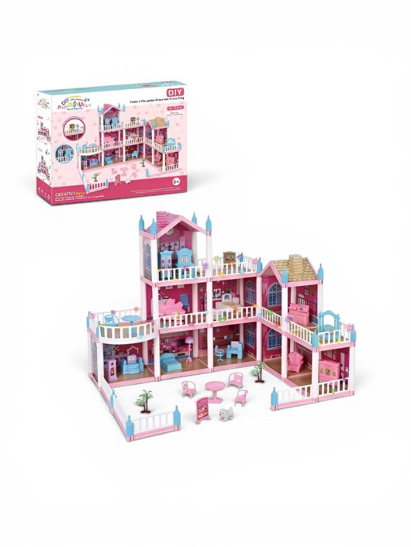 Princess Dollhouse DIY Playset – Pink Castle Doll House with Furniture, Garden Yard, Accessories TV6200.