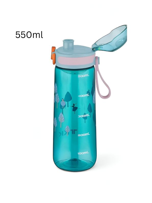Turquoise - Printed Water Bottle for Kids – 550ml BPA-Free, Leak-Proof & Stylish Design for School & Outdoor Use NOV3311.