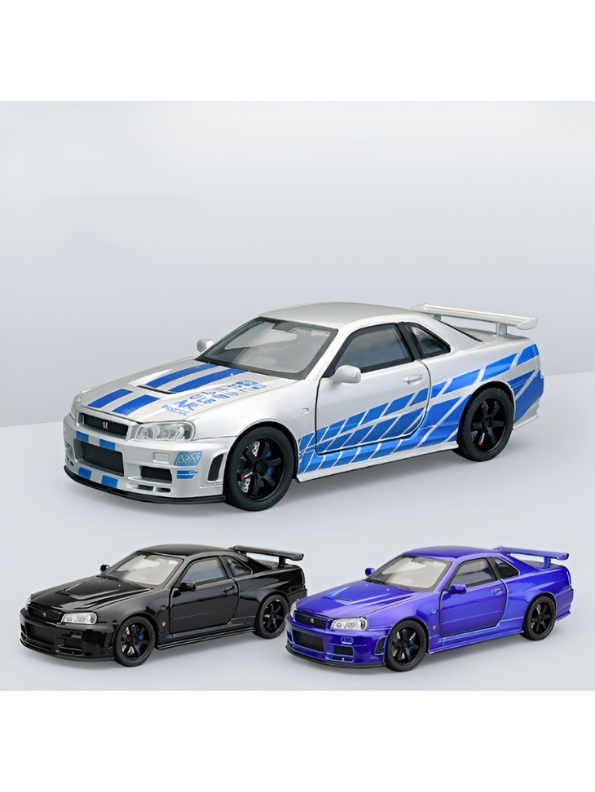 Black - Nissan Skyline GTR R34 - Premium Alloy Metal Diecast Sports Racing Car Model - Openable Doors & Pull-Back Action Scale 1:32 - TV5396.