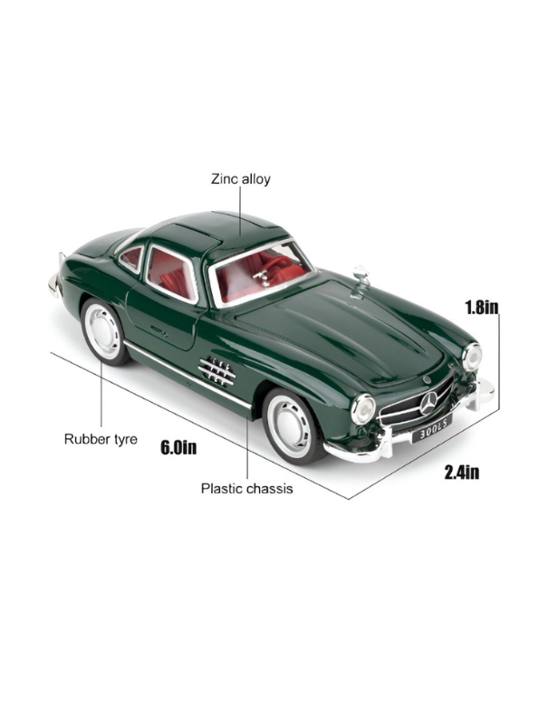 Green - Mercedes Benz 300 SL Gullwing Metal Diecast Car Scale 1:24