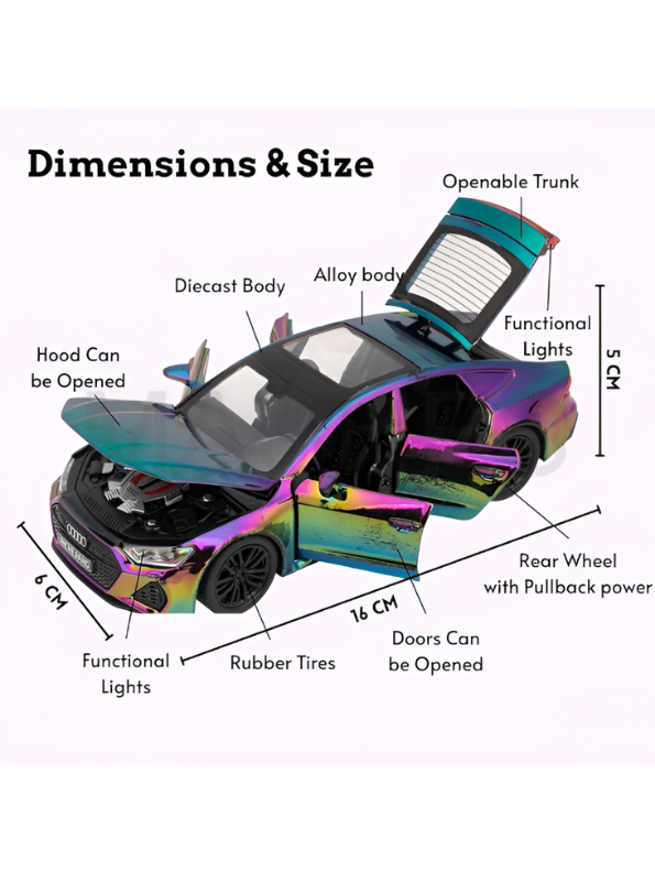 AUDI RS7 Alloy Model Car 1:32 Scale - Diecast Collectible with Iridescent/Chameleon Chrome Finish TV5430
