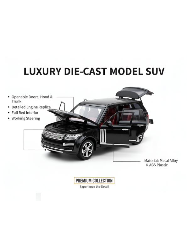 Range Rover L405 Diecast Model Car 1:32 Scale - Black - New in Box - Detailed Interior, Opening Doors - Land Rover Enthusiast Gift LMI16323