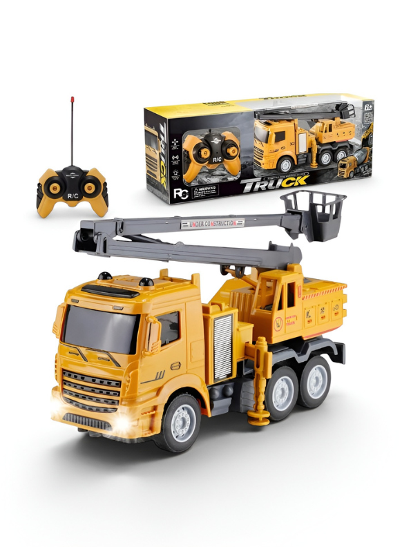 RC Construction Cherry Picker Truck Toy – Remote Control Man Lift Crane with Lights, 360° Rotating Boom TV5145.