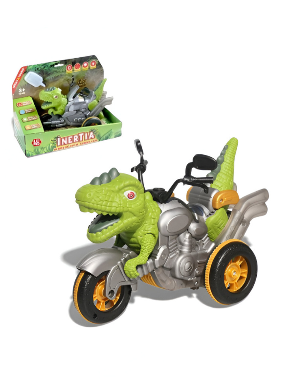 Dinosaur Motorcycle Toy for Boys & Girls – l Dino Tricycle with LED Lights, Music, Water Spray & 360° Stunt Rotation Green NX15371.