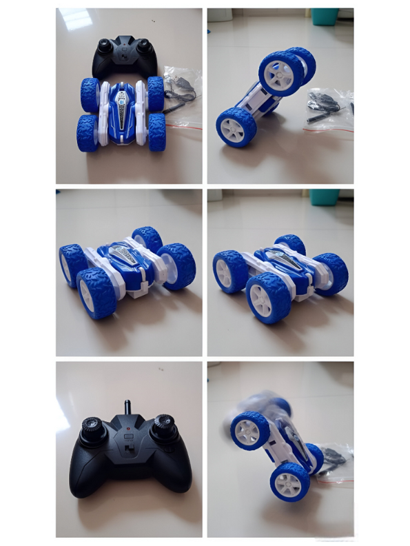 Remote Control Stunt Car for Kids - 360° Rotating Double-Sided Flip RC Crawler, Blue