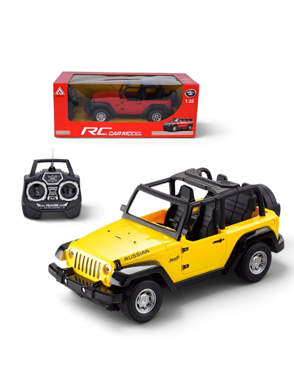 Remote Control Jeep Toy Car for Kids - 1:22 Scale Yellow Off-Road RC Crawler Model with 3.7V Rechargeable Battery and Steering Remote, Open-Top Wrangler Style Toy For Kids LMI8550