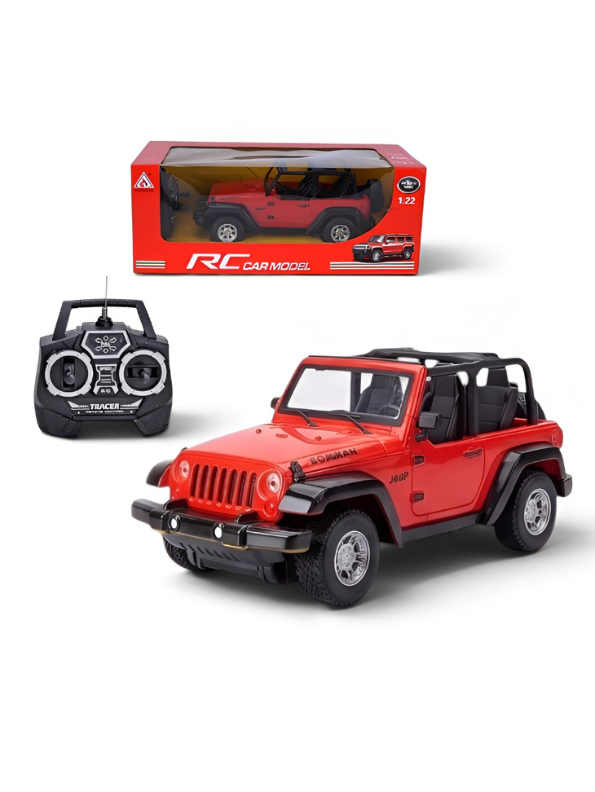 Remote Control Jeep Toy Car for Kids - 1:22 Scale Red Off-Road RC Crawler Model with 3.7V Rechargeable Battery and Steering Remote, Open-Top Wrangler Style Toy For Kids LMI8550