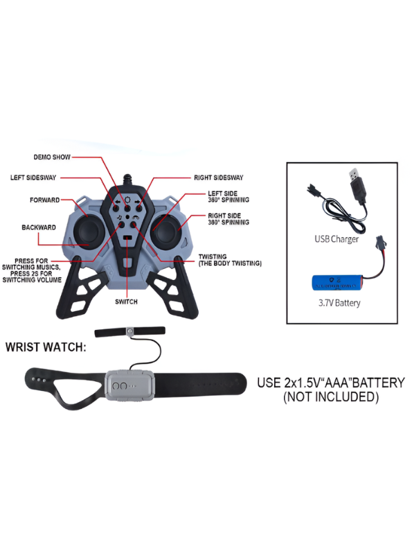 4WD RC Twisting Stunt Car – Blue Dual-Control (Hand Gesture & Remote) Toy Vehicle with Light-Up Mecanum Wheels & Music LMI14635