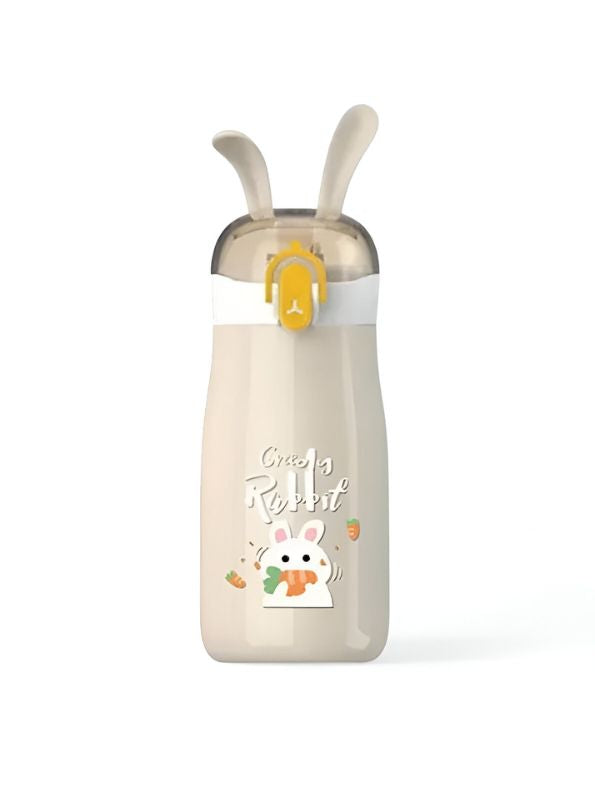 Brown - Rabbiyt Bunny Ears Water Bottle for Kids 300ml – Cute & Safe Sipper for School & Travel NOV3557.