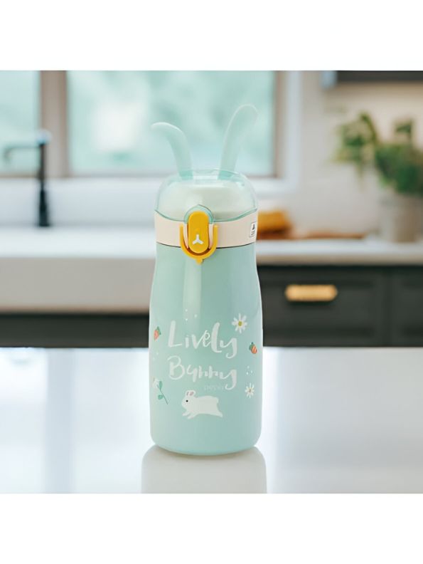 Green - Rabbiyt Bunny Ears Water Bottle for Kids 300ml – Cute & Safe Sipper for School & Travel NOV3557.