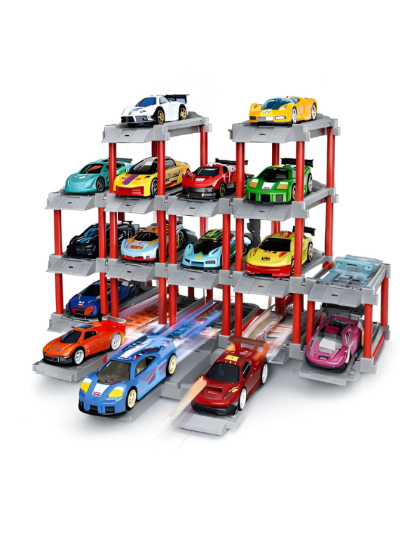 Racing Garage Toy Playset – Multi-Level Parking Lot with Cars & Launch Ramps Set NX16705.