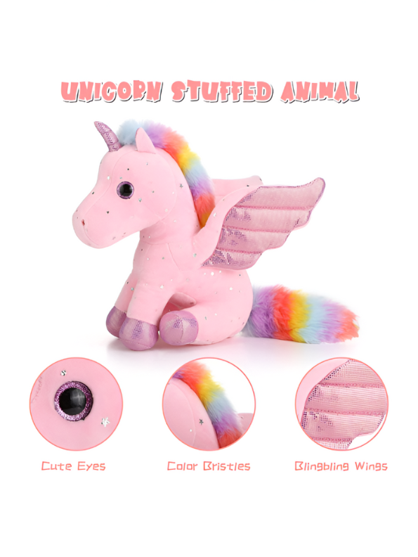 Pink - Rainbow Unicorn Plushie – 8-inch Unicorn Stuffed Animal with Rainbow Mane, Wings, and Sparkles LMI11550.