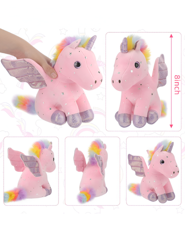 Pink - Rainbow Unicorn Plushie – 8-inch Unicorn Stuffed Animal with Rainbow Mane, Wings, and Sparkles LMI11550.