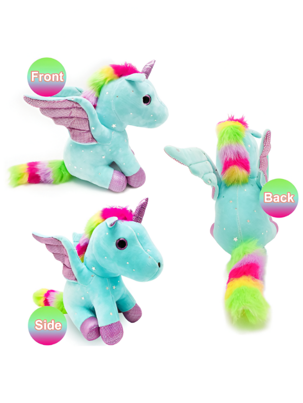 Turquoise - Rainbow Unicorn Plushie – 8-inch Unicorn Stuffed Animal with Rainbow Mane, Wings, and Sparkles LMI11550.