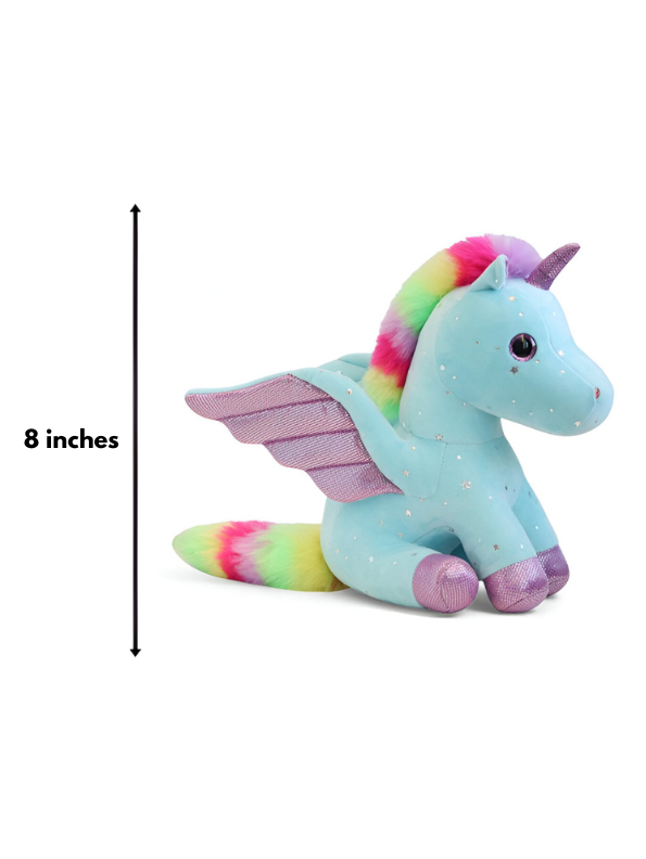 Turquoise - Rainbow Unicorn Plushie – 8-inch Unicorn Stuffed Animal with Rainbow Mane, Wings, and Sparkles LMI11550.